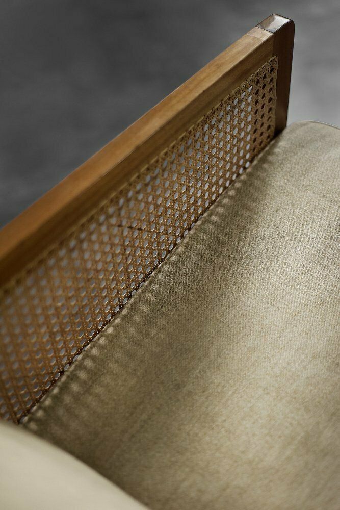 photo for sale Mid Century Scandinavian Modern Mahogany Armchair With French Wicker By Bernt Petersen Dla Wørts Møbelsnedkeri, 1960s Mid Century Scandinavian Modern