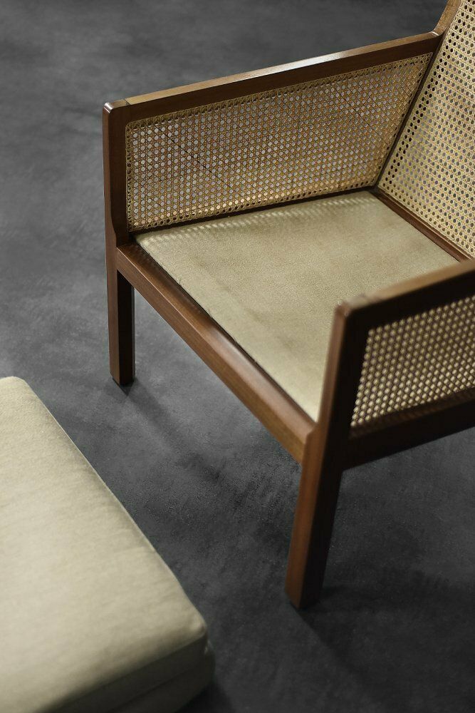 photo vintage Mid Century Scandinavian Modern Mahogany Armchair With French Wicker By Bernt Petersen Dla Wørts Møbelsnedkeri, 1960s Mid Century Scandinavian Modern