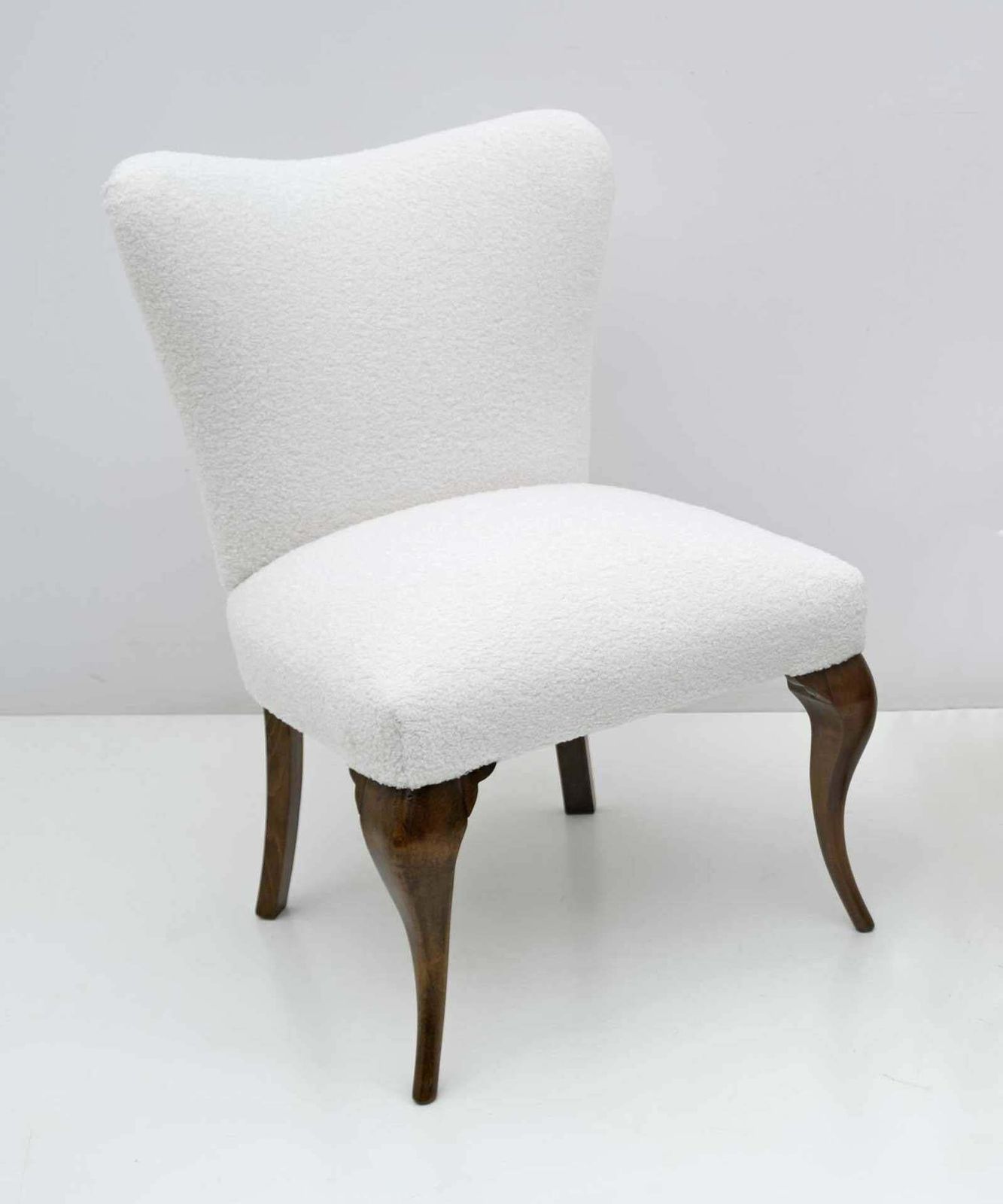 Pair Of Chippendale Style Italian Boucle Small Armchairs, 1940s photo for sale