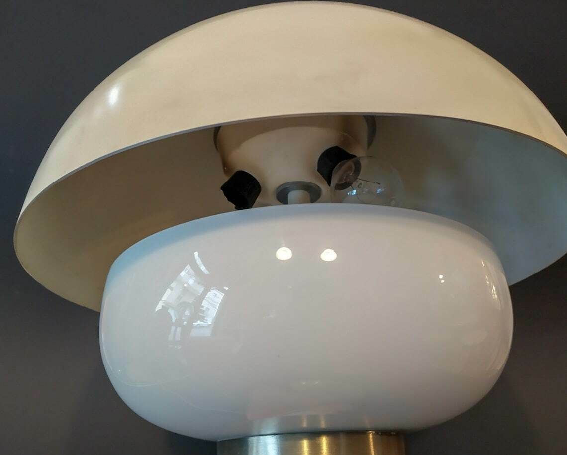 Mushroom Desk Light Vintage Desk Lamp Space Age Design Ufo White Metal Art Glass 70s 3 Lights photo 328.8