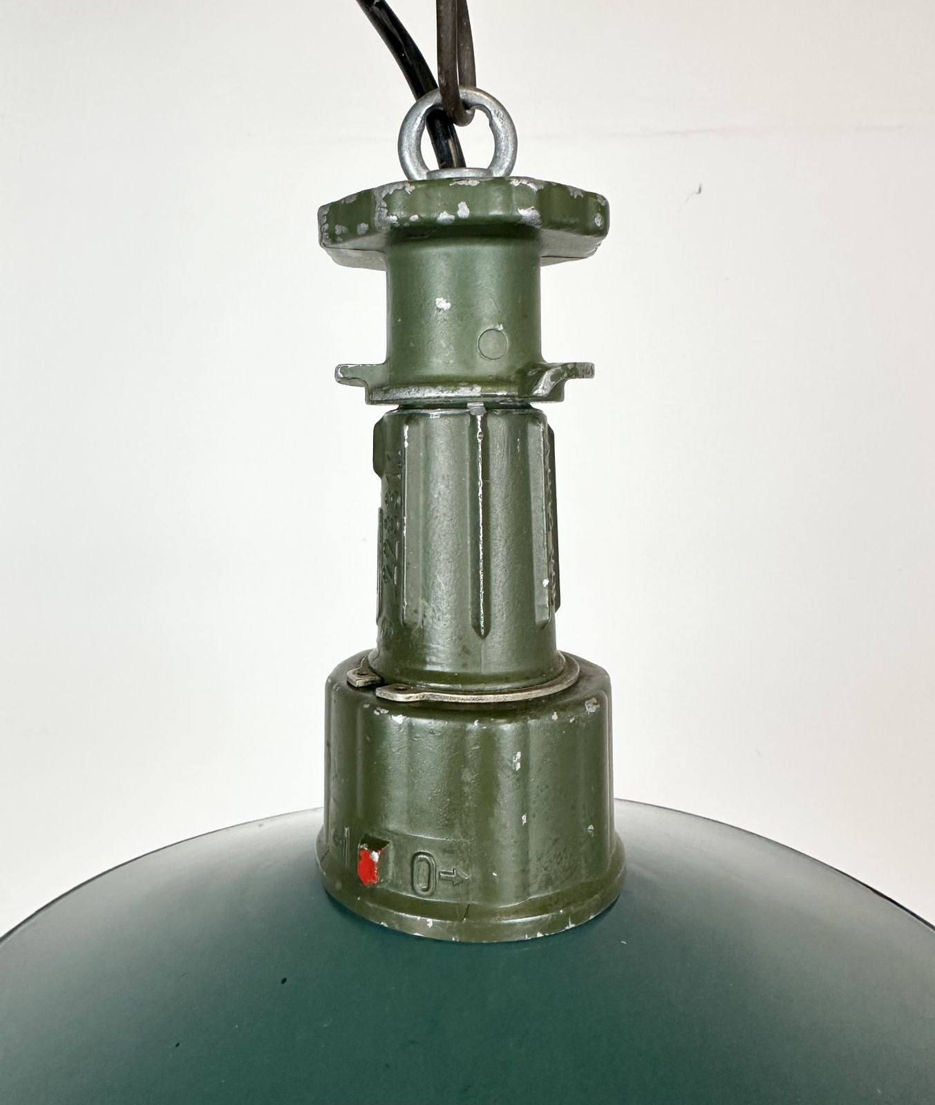 Industrial Green Enamel Pendant Lamp With Cast Aluminium Top, 1960 photo for sale