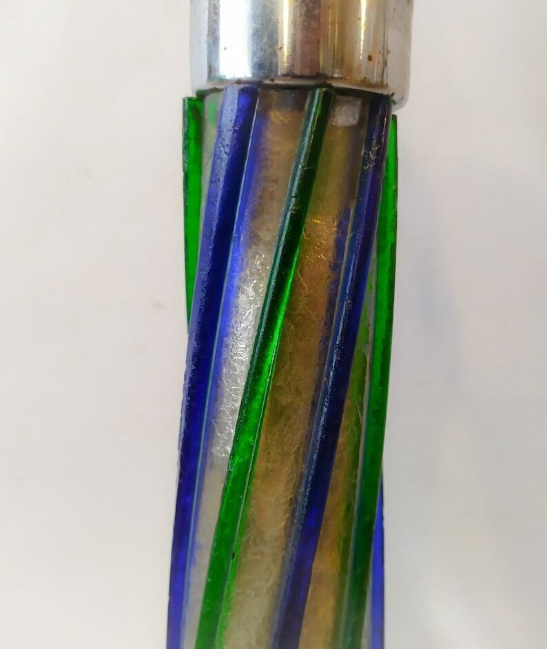 Rara Murano Glass Lamp Ice Effect With Blue And Green Reeds Base In Vintage Space Age Italian Glass Design Marble photo for sale