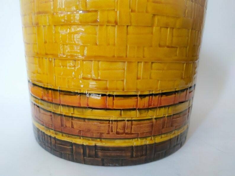 Sahara Bitossi Vintage Ceramic Vase Design Aldo Londi Cachepot Mid Century Paoli Yellow Brown Orange Modern Italian Pottery photo Home Decor