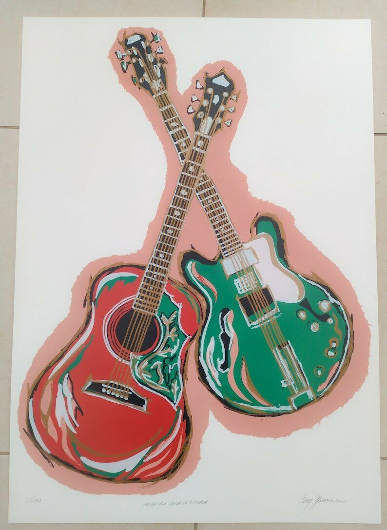 Beny Giansiracusa Generational Meeting Made In Italy Pop Art Graphic Painting 50 X 70 Cm Guitar