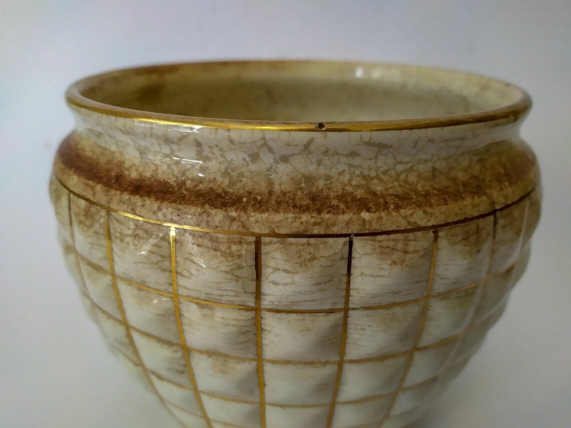 Italian Design Vase Beige Gold Centerpiece Gariboldi Bridges photo vinterior