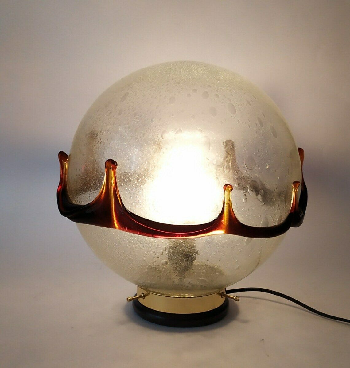 Wonderful Ball Light Vintage Table Lamp Design Space Age Glass By Murano Mazzega Brotto Nason Sugars Amber Bullicante Lamp photo for sale