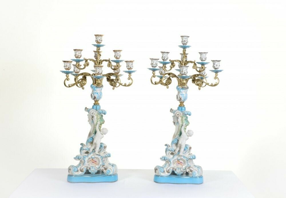 photo furniture Pair Sevres Candelabras Porcelain Bisque Cheight Erubs Candles