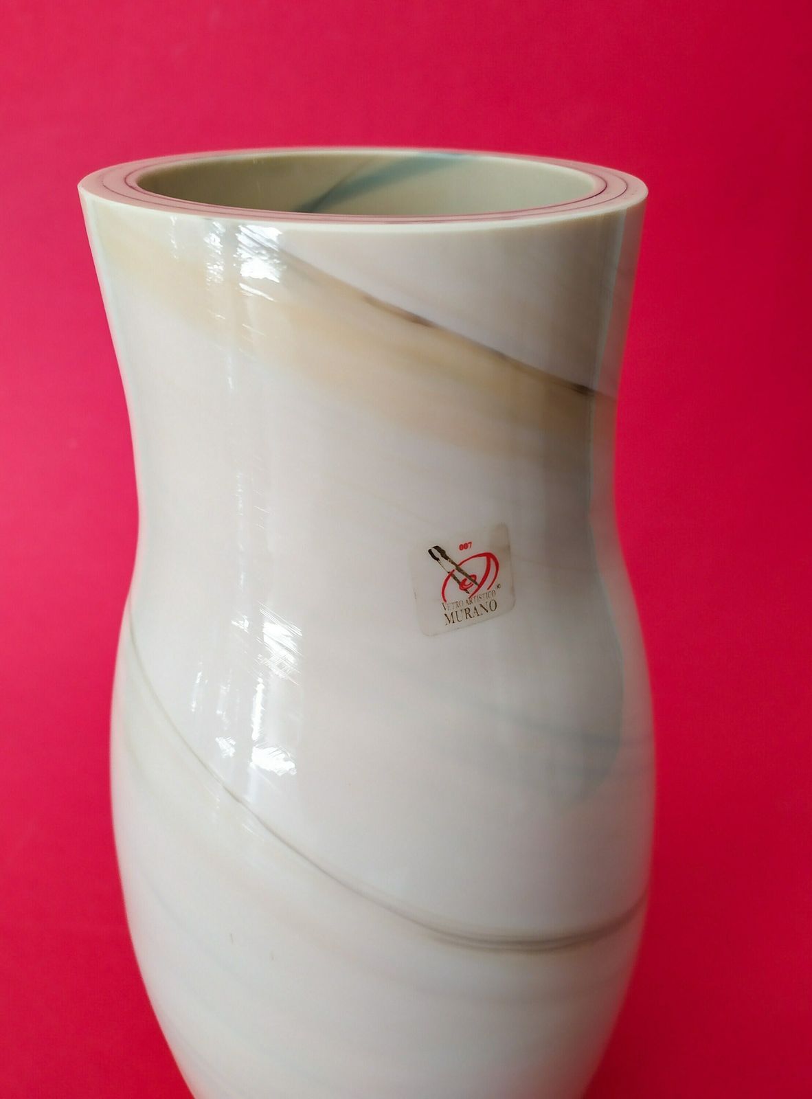 Murano Marbled Glass Vase Vintage Space Age Design Yalos Beige Vase Italian Glass photo for sale