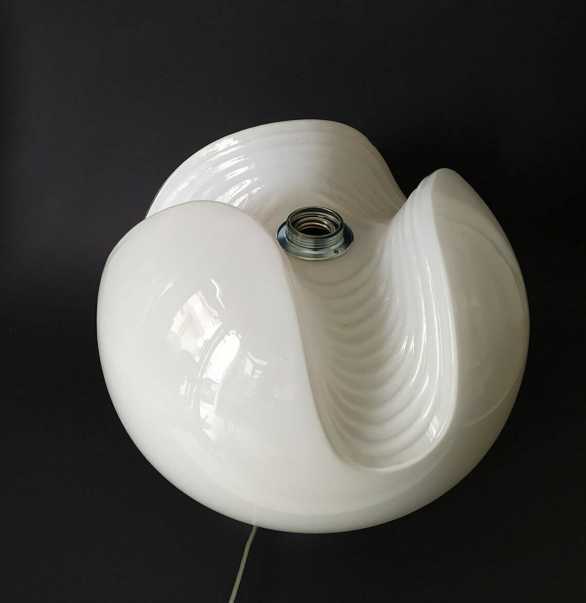 Wave Design Koch And Lowy Table Lamp For Peill & Putzler Vintage White Glass 70s Chrome Space Age Desk Light photo for sale