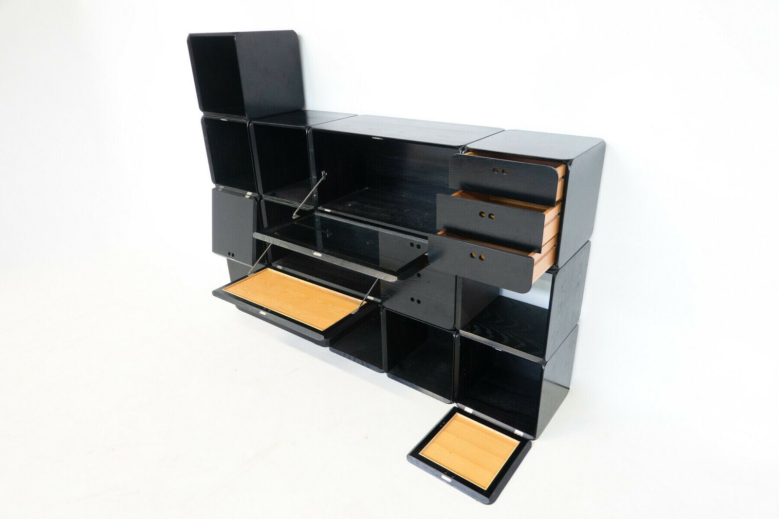 Set Of Modular Black Wooden Cubes By Derk Jan De Vries photo vinterior