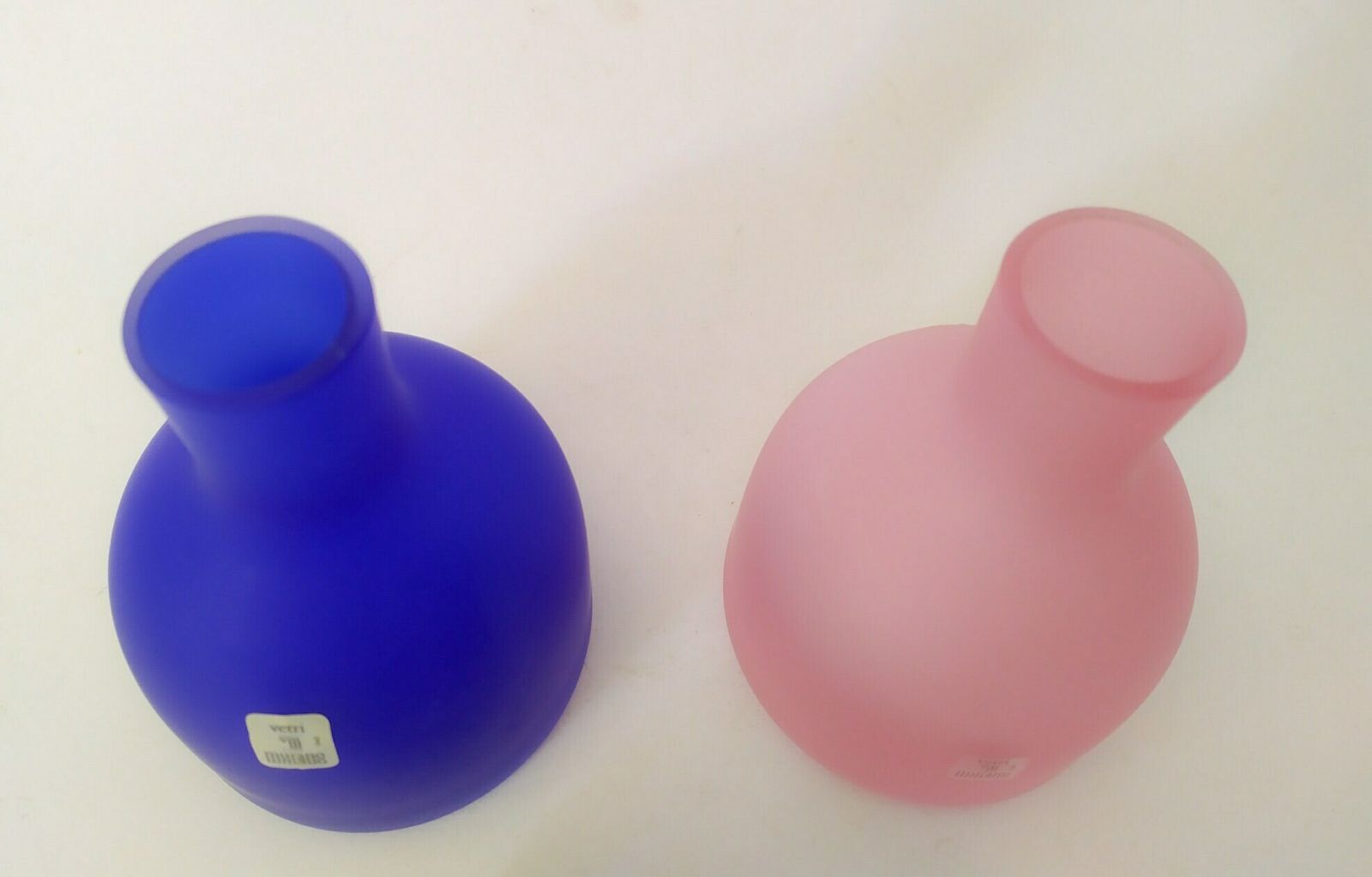 Pair Of Bottles In Frosted Murano Glass Lip Design Marcello Furlan 1989 Pink Blue photo buy