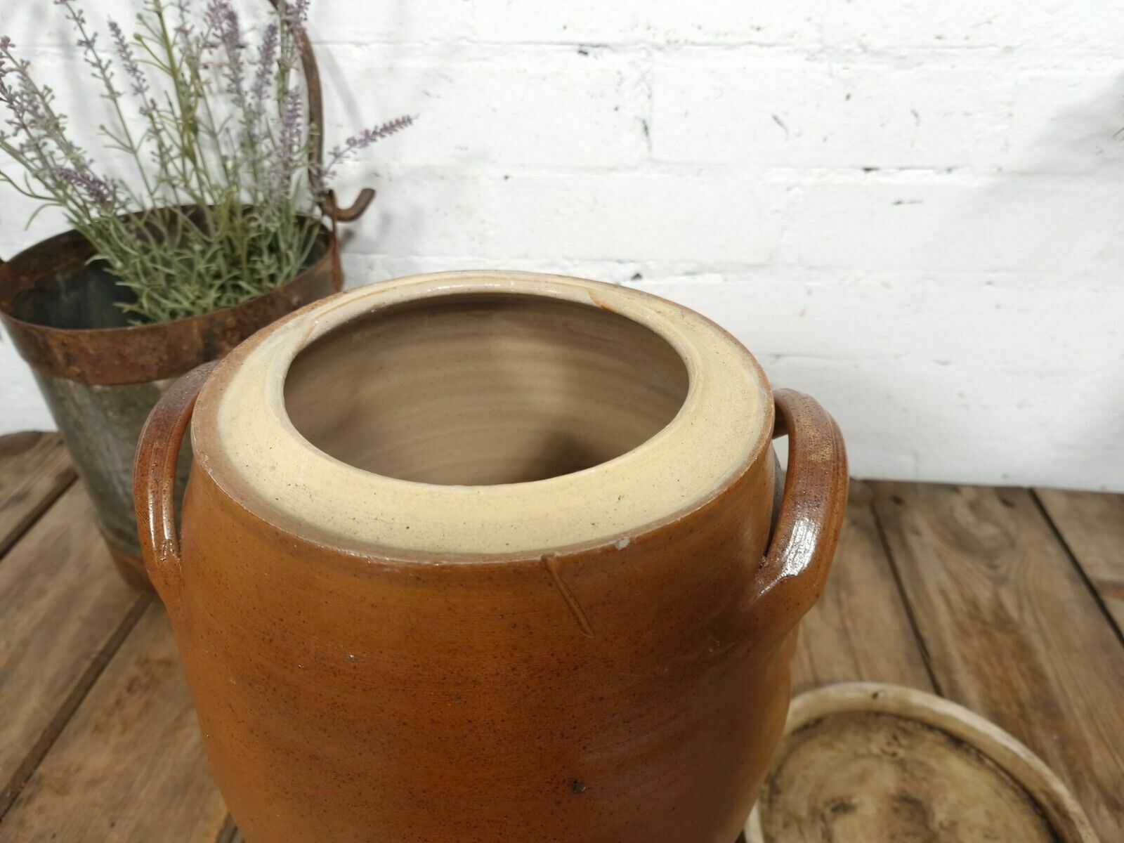 Home Decor Large Antique French Stoneware Glazed Confit Pot With Lid photo