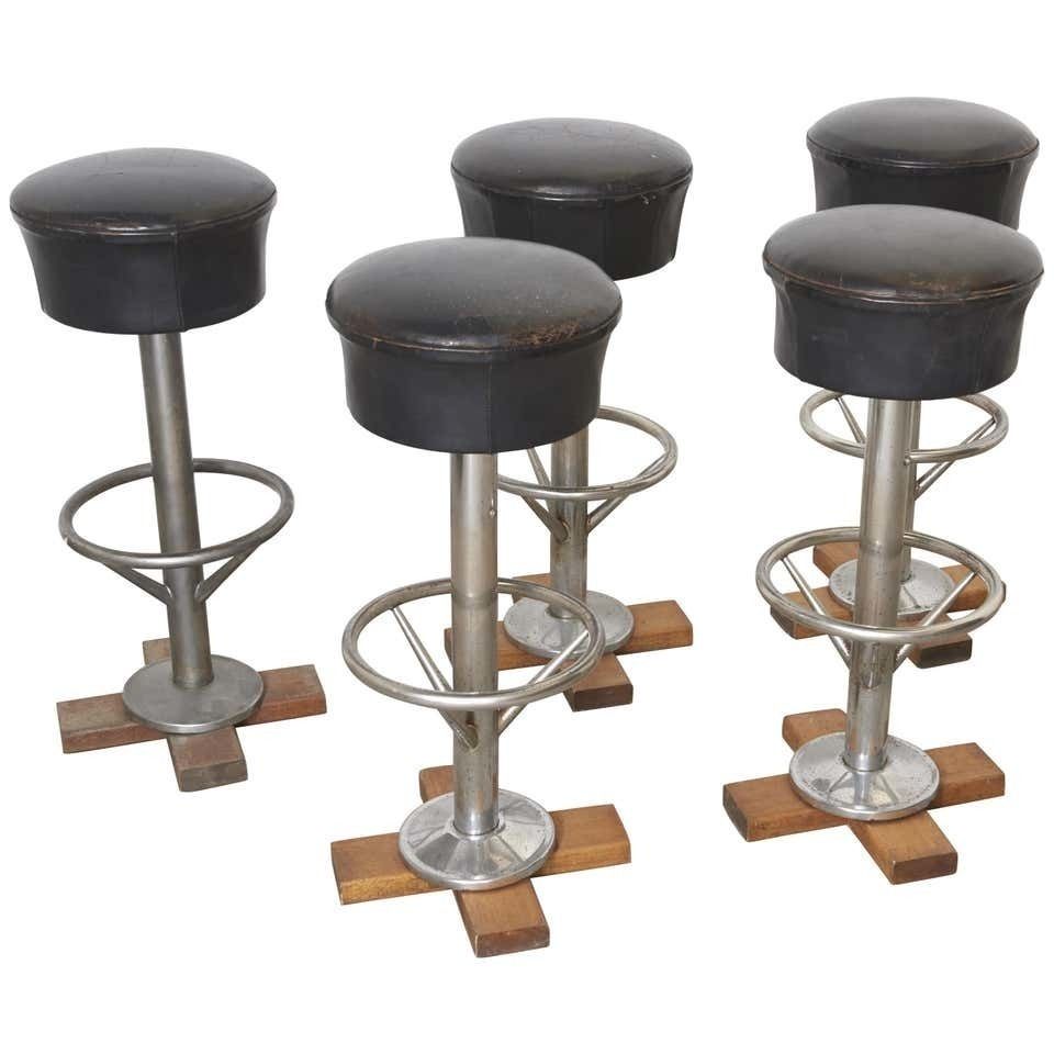 Set Of Five Belgium Revolving Barstools, 1960s