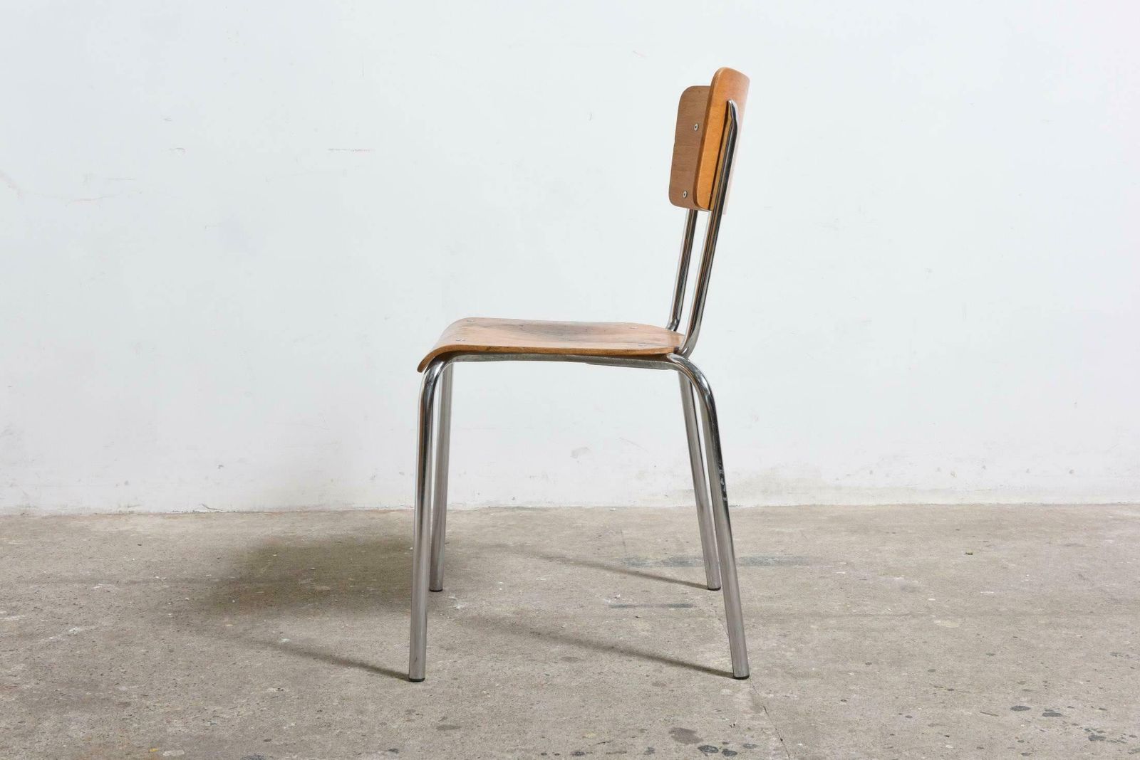 Set Of Six Tubax Stacking Chrome Tubular Beech Chairs photo for sale