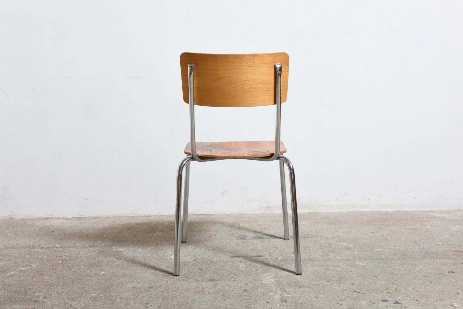 Set Of Six Tubax Stacking Chrome Tubular Beech Chairs photo 851.88