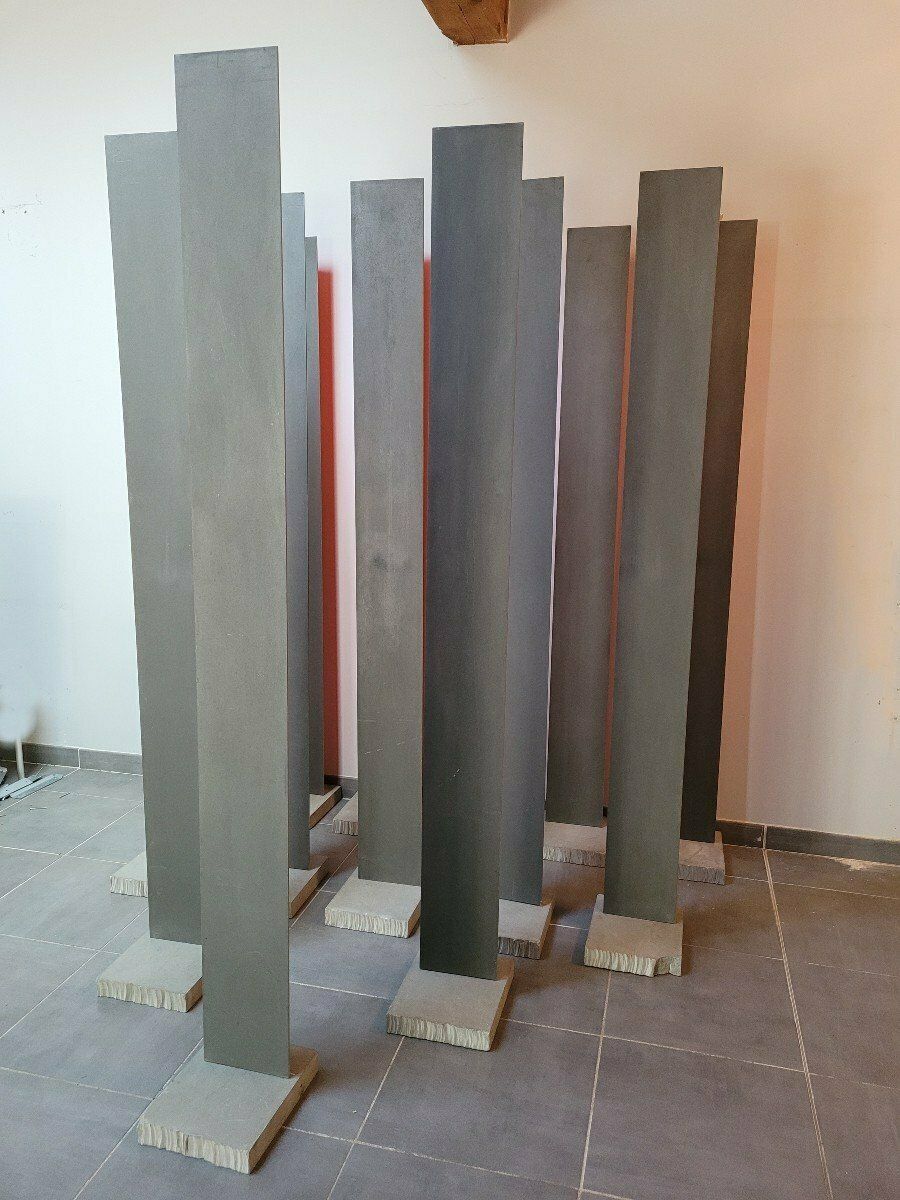 Modern Sculpture In Steel Blades On Cement Pedestals, 20th Century photo buy