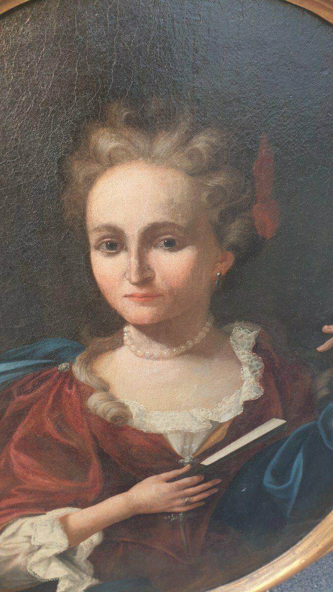 Portrait Of Lady With A Fan, Framed Oval, Eighteenth Century photo furniture