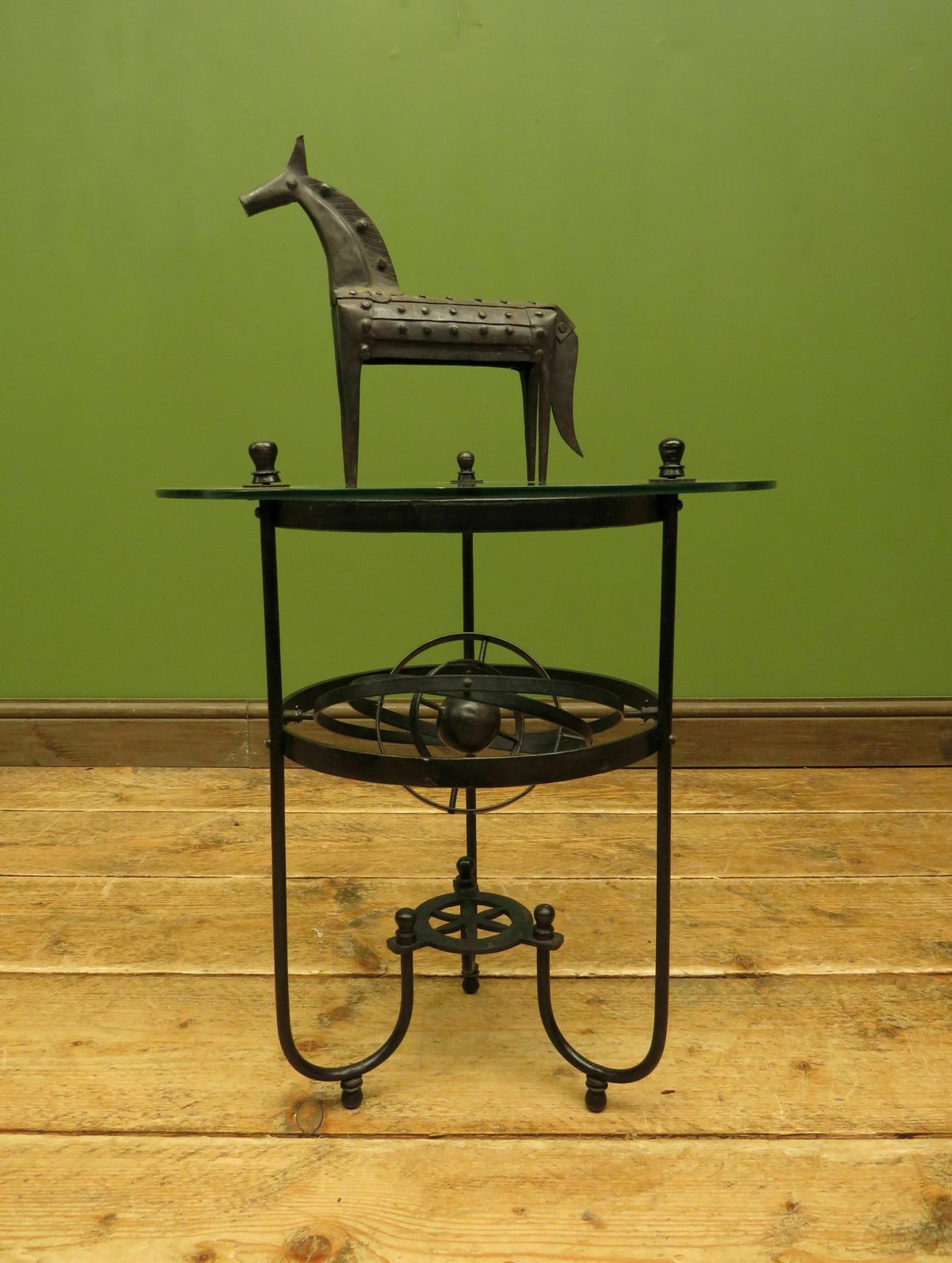 Vintage Steampunk Side Table With Gimbal Mounted Solar System