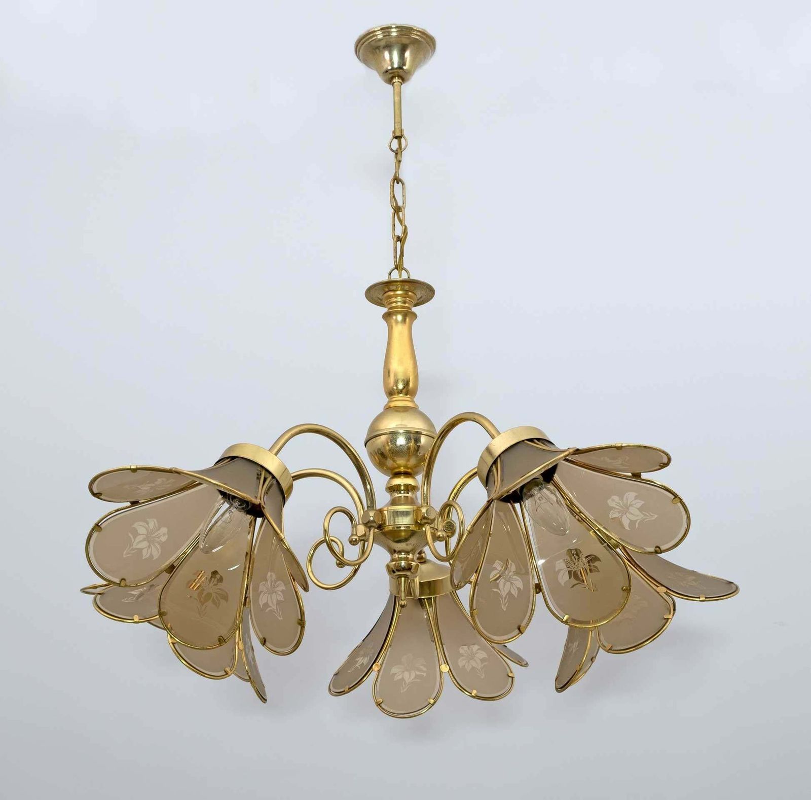 Mid Century Modern Italian Glass And Brass Chandelier, 1960s photo furniture