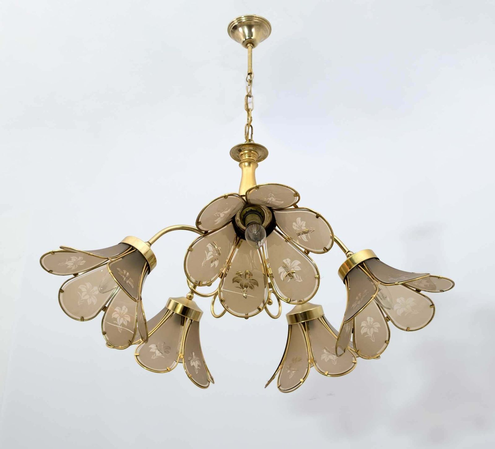 Mid Century Modern Italian Glass And Brass Chandelier, 1960s photo vintage