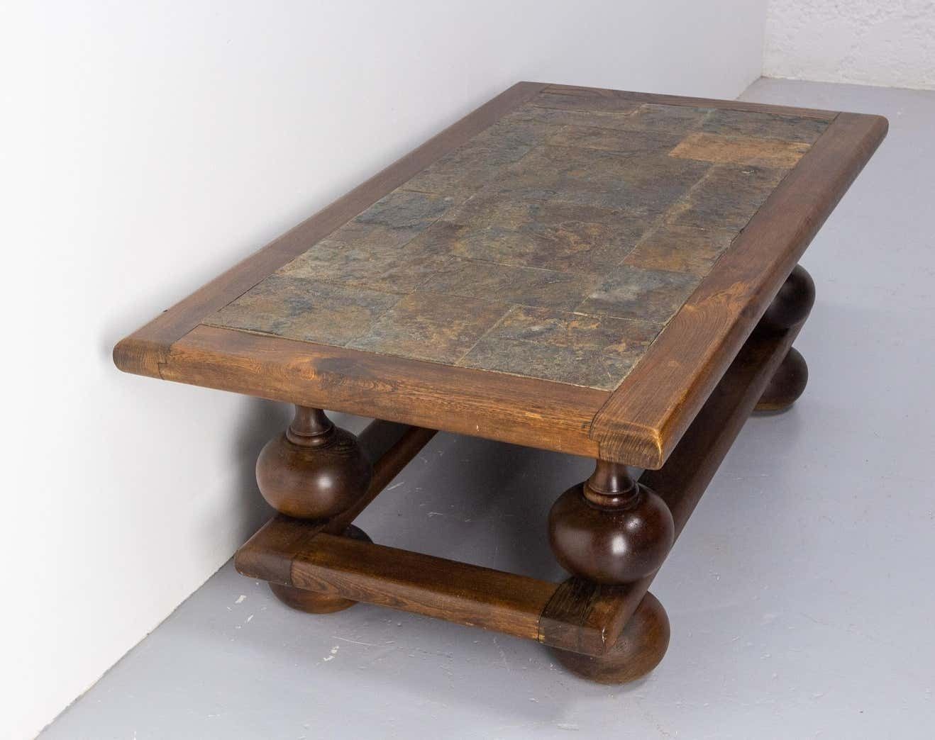 French Slate And Wood Coffee Table, Mid Century photo furniture