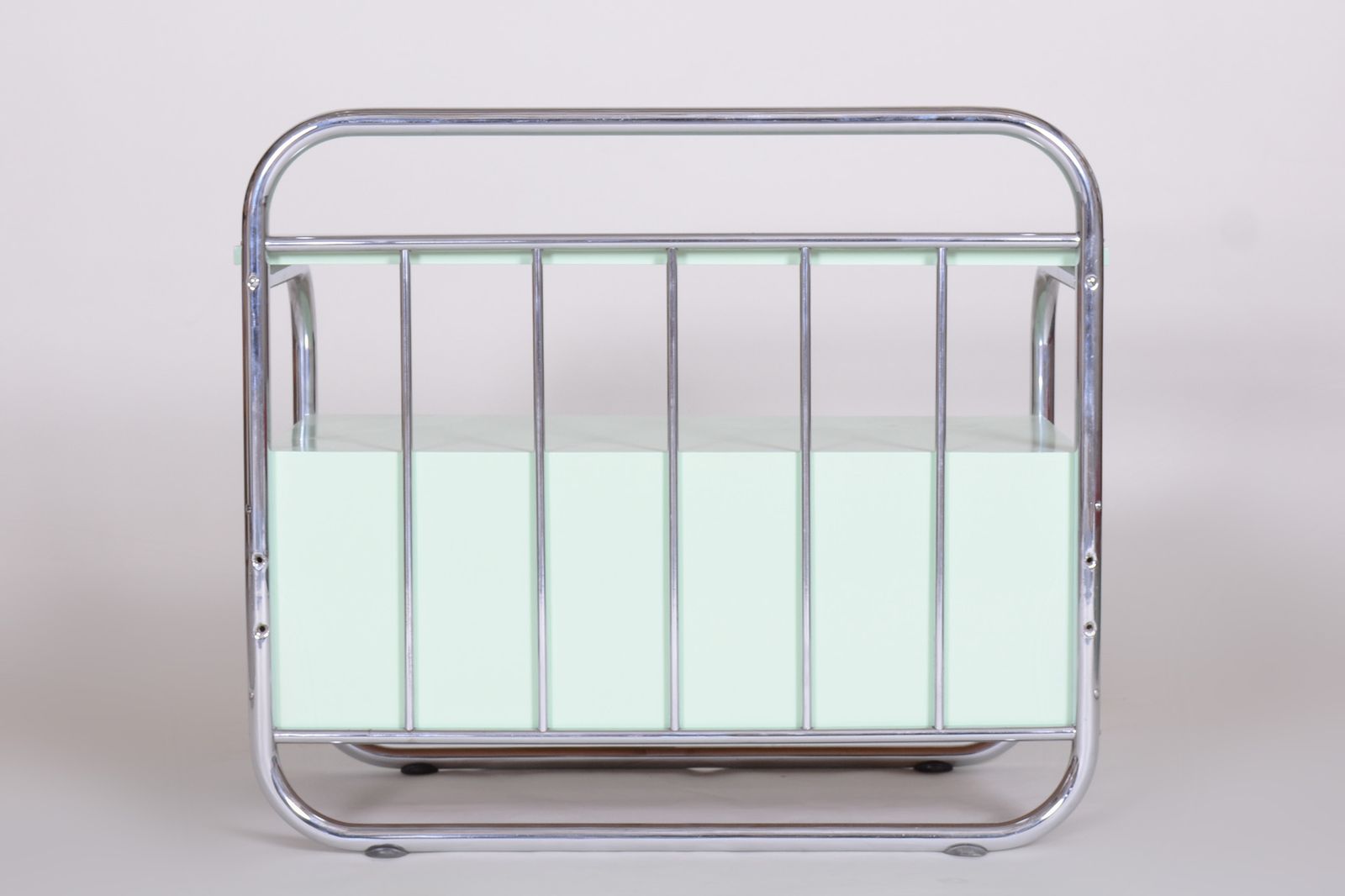 Restored Small Bauhaus Cabinet, Chrome Plated Steel, Lacquered Wood, Czechia, 1930s photo furniture