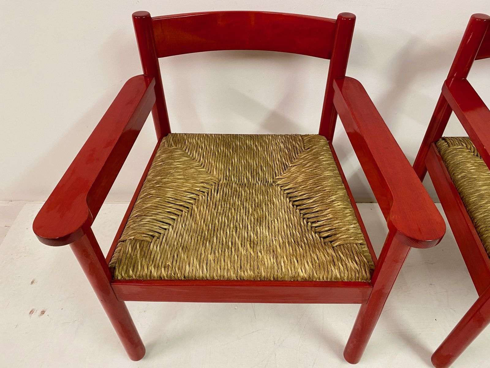 Pair Of Italian Red Armchairs With Rush Seats photo Furniture
