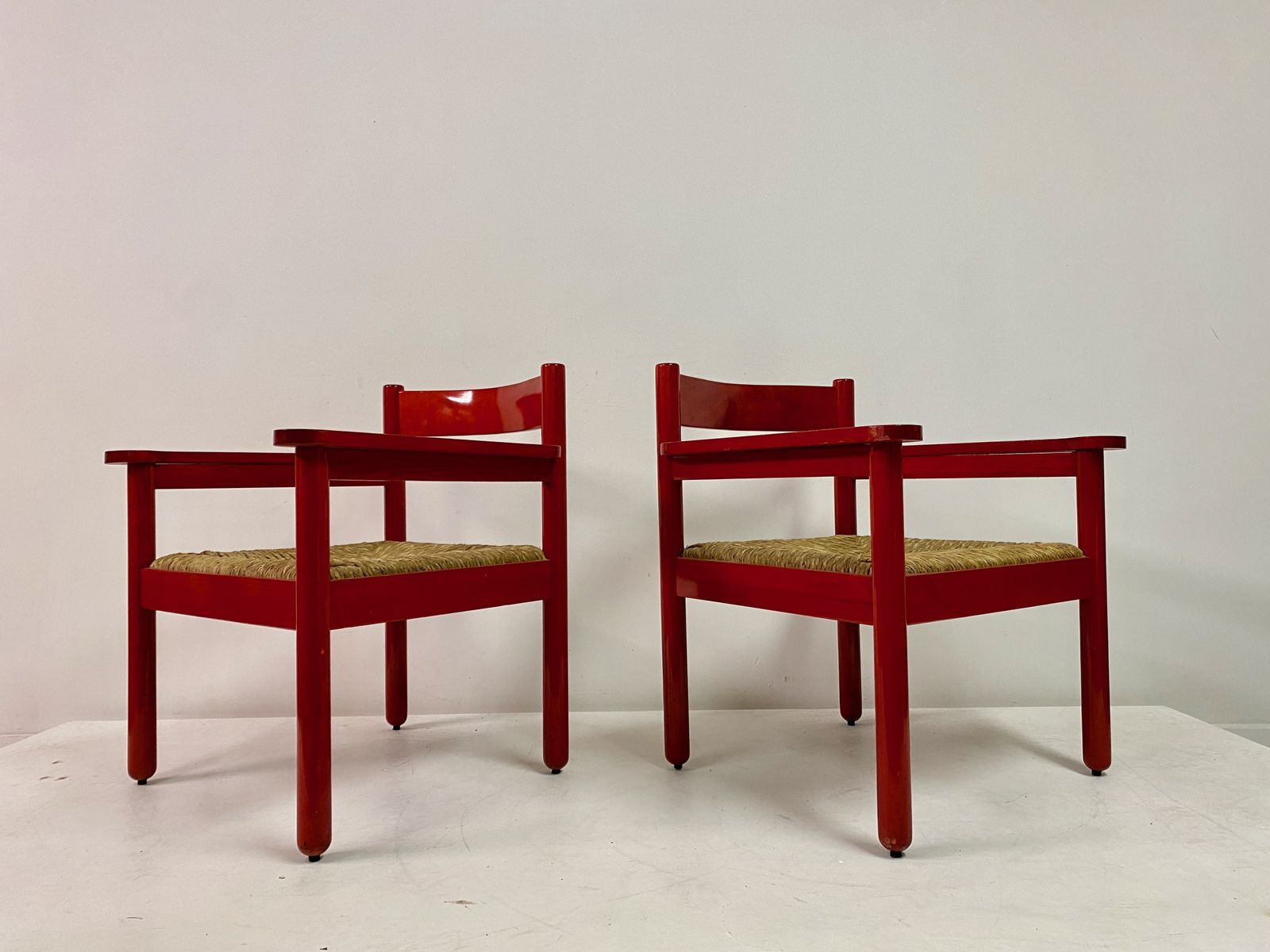 photo buy Pair Of Italian Red Armchairs With Rush Seats