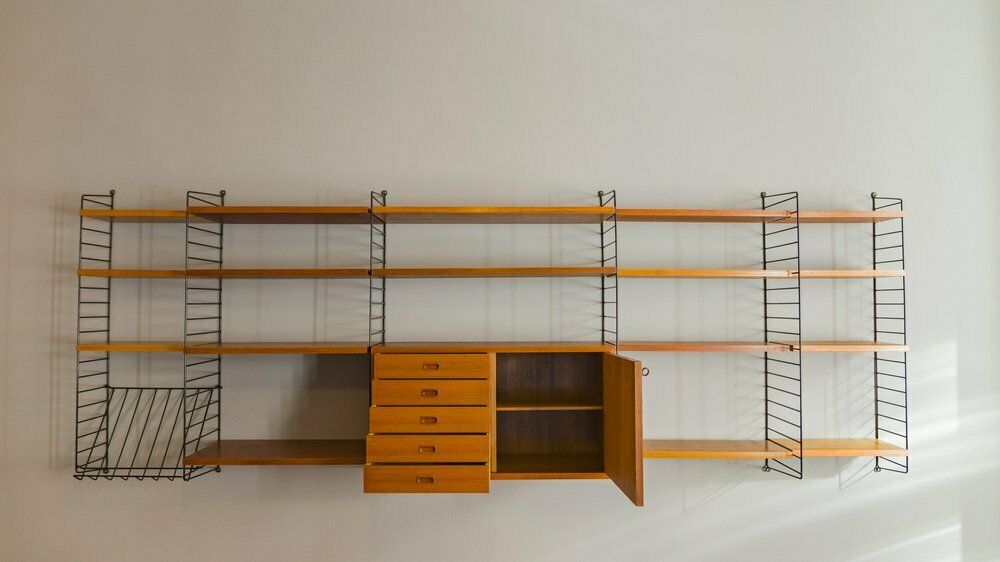 Teak Modular Wall Shelf By Nils Strinning For String, 1960s photo for sale