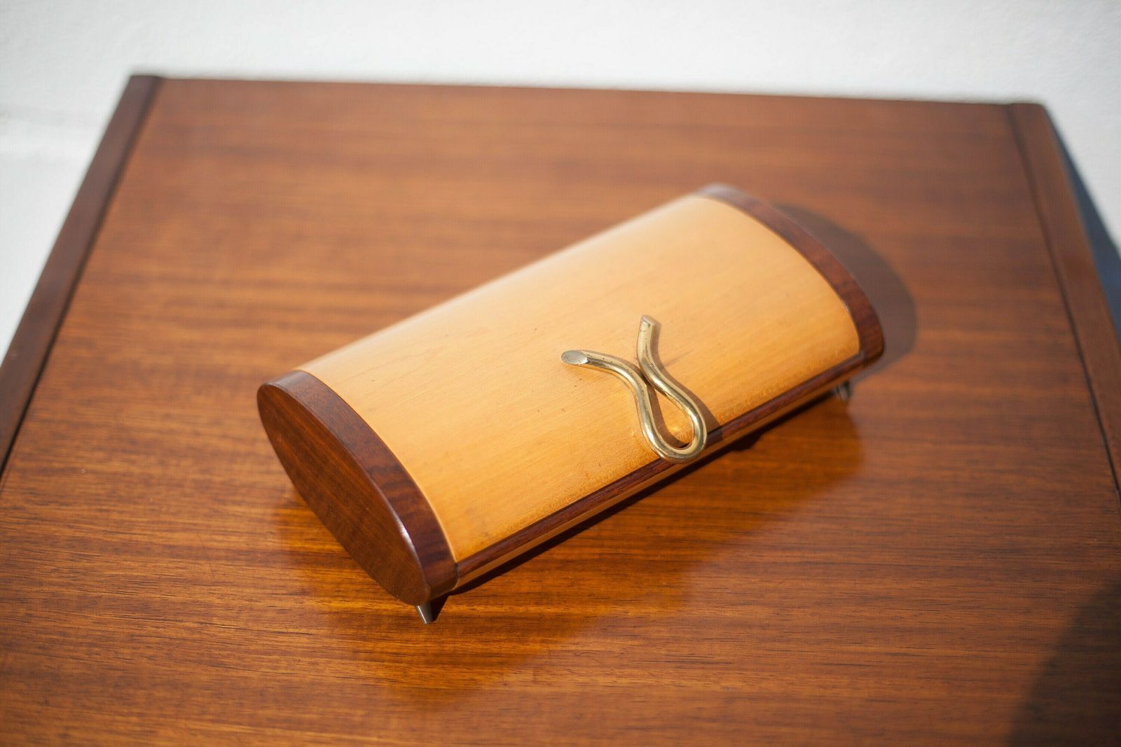 photo for sale Vintage Modernist Wooden Box With Compass Feet