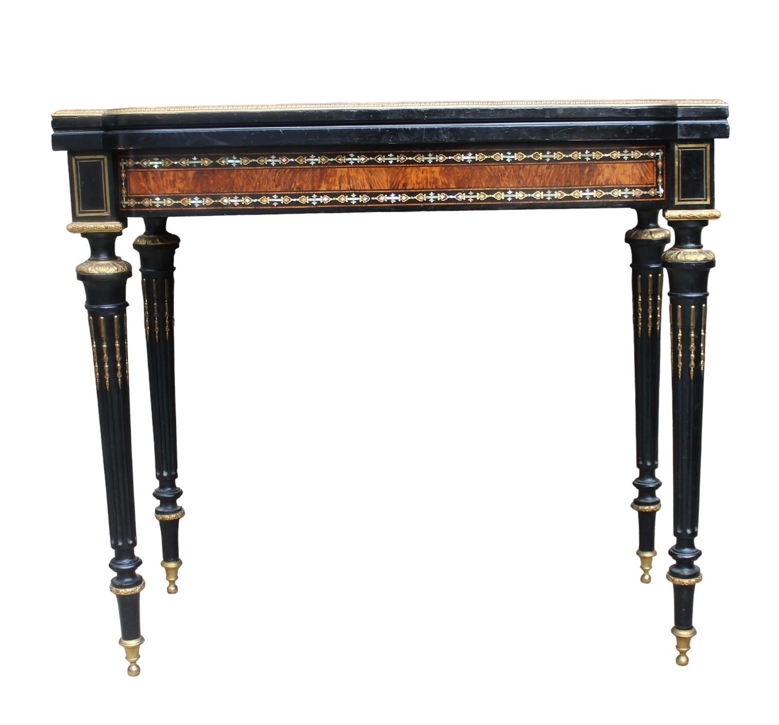 Exceptional 19th Century French Napoleon III Inlaid  Of Mother Of Pearl  And Burr Walnut Card Table photo vinterior