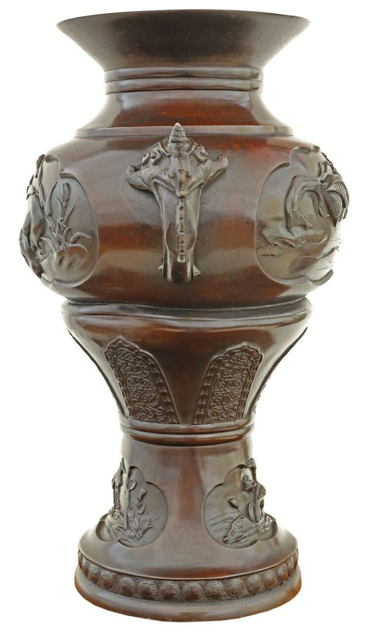 Antique Large 17" Fine Quality Japanese Oriental Bronze Urn Vase Meiji Period 19th Century photo Home Decor