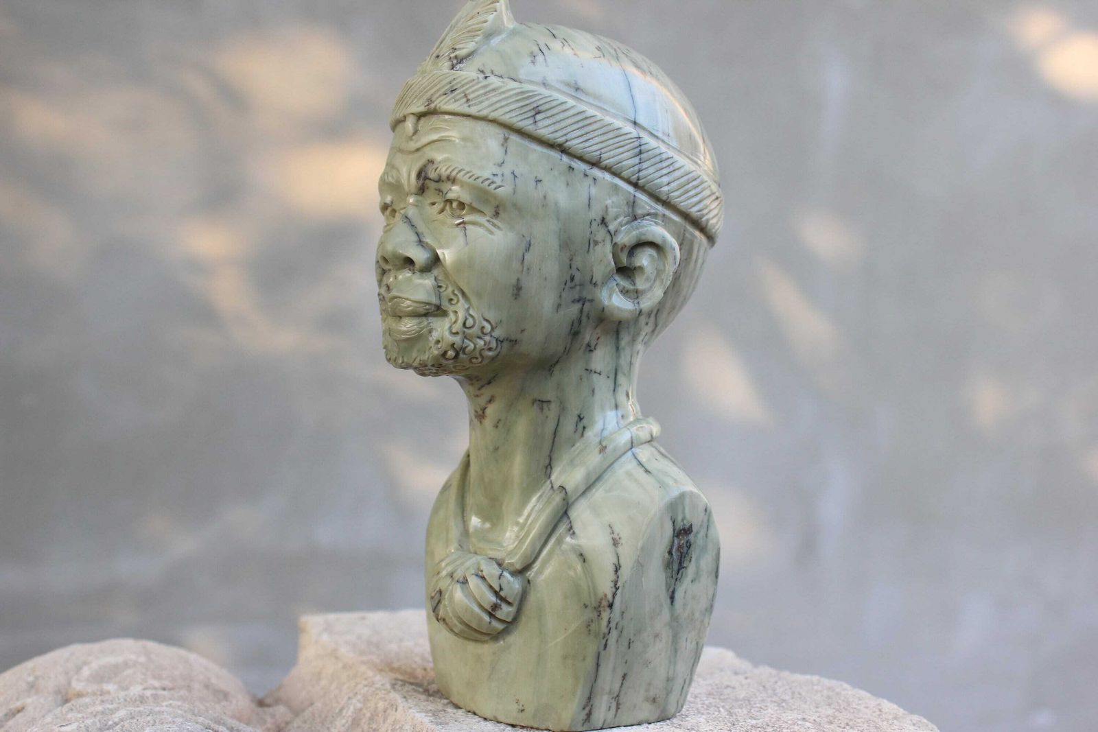 Marble Man Head Tribal Carved Statue Beautiful Male Face Collect Marble Figurine Gift Tabletop Decoration photo for sale