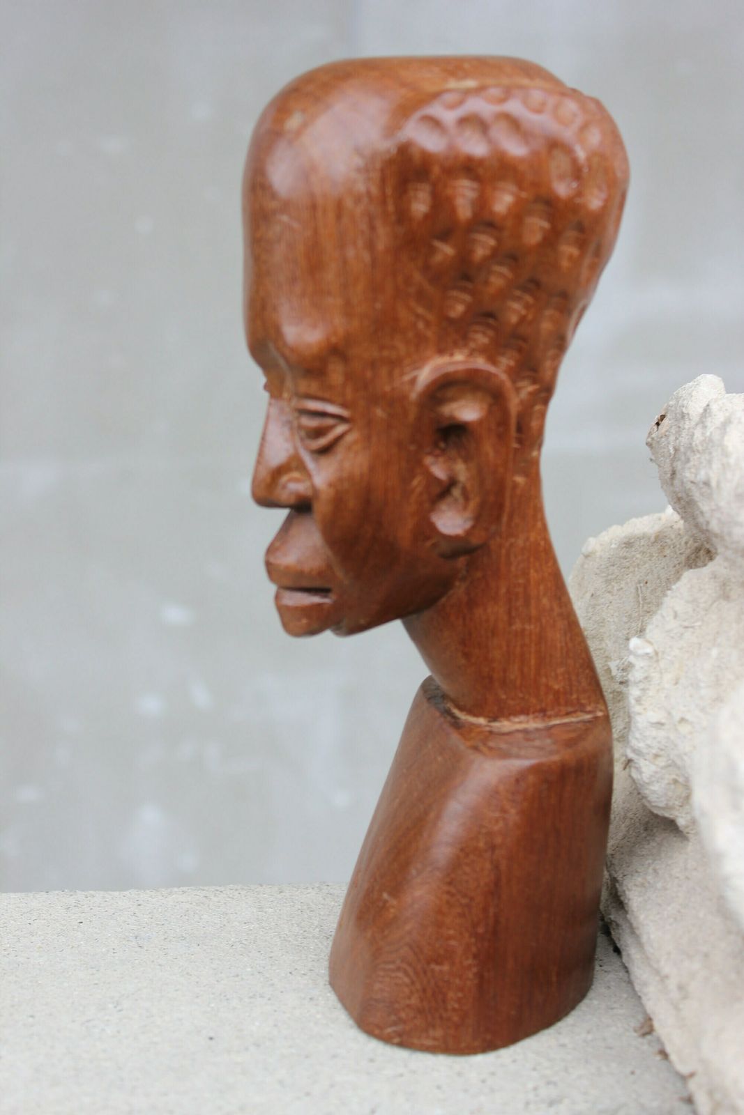 Wooden Man Head Tribal Carved Statue Beautiful Male Face Table Top Decoration photo vinterior