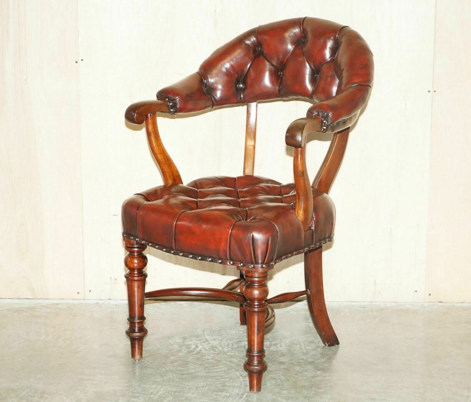 Antique Restored Leather William IV Mahogany Chesterfield Captains Armchair