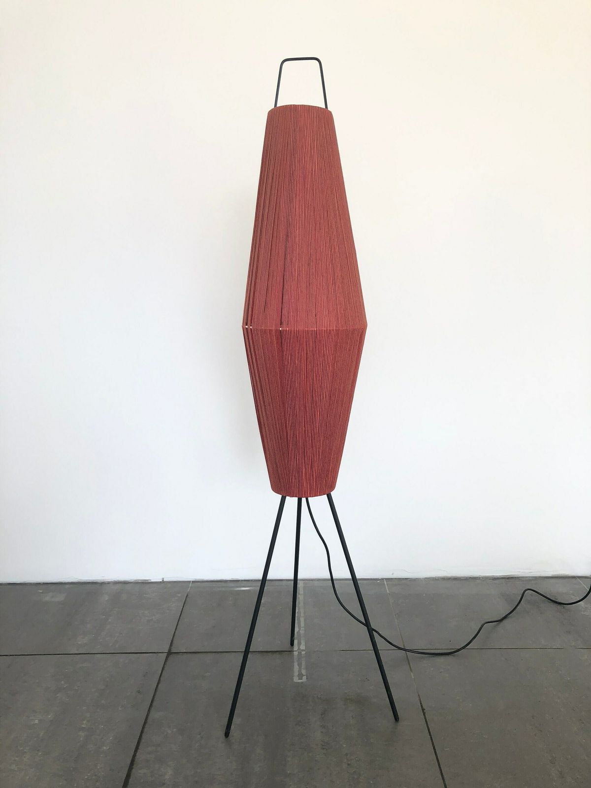 Pink Fabric Thread Shade Tripod Floor Lamp, 1960s, Germany photo furniture