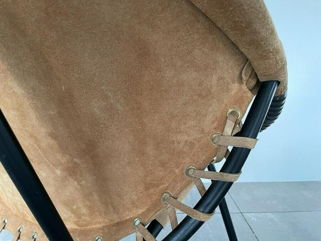 Mid Century Modern Suede Leather Balloon Lounge Chair By Hans Olsen, 1950s, Denmark photo vintage