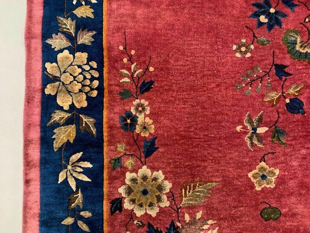 8650.0 Large Chinese Art Deco Carpet, 448x308 Cm, 1920s Wool, Handmade, Pink Blue Rug photo