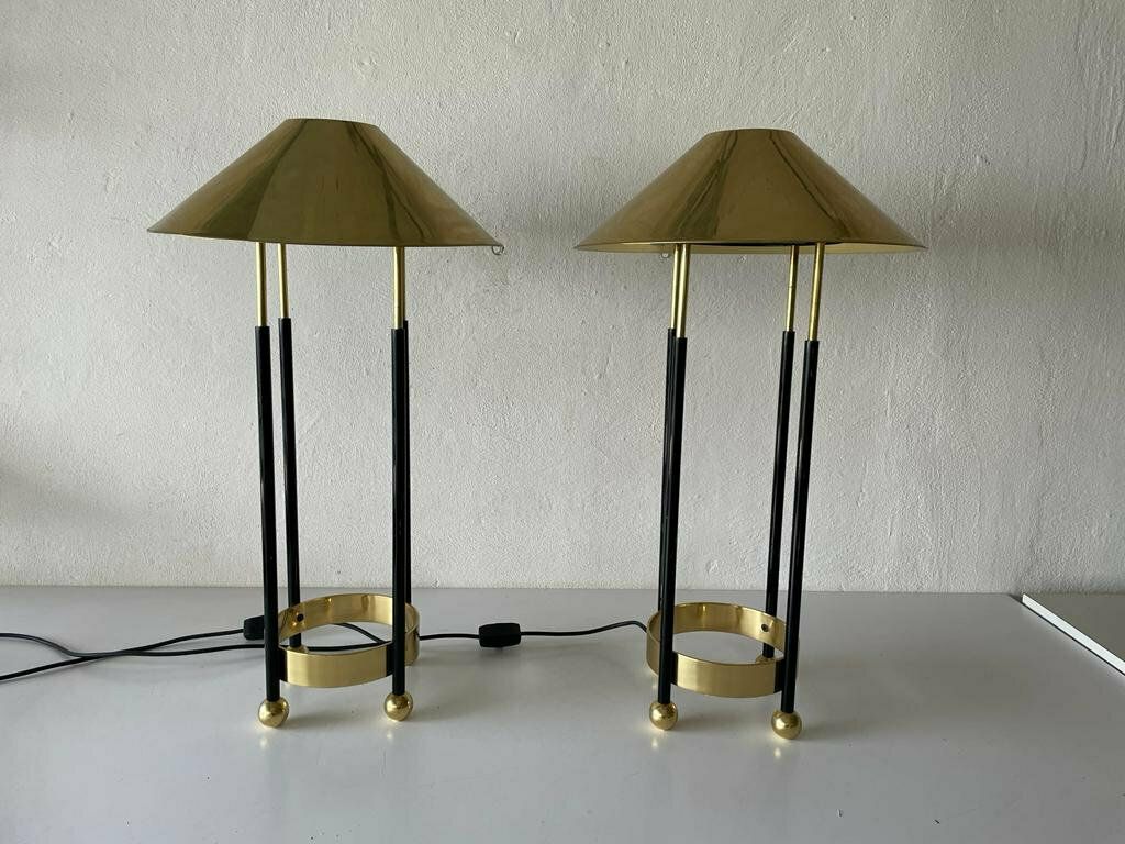 Mid Century Modern Brass Shade Atomic Body Elegant Pair Of Xxl Table Lamps, 1980s, Germany photo furniture