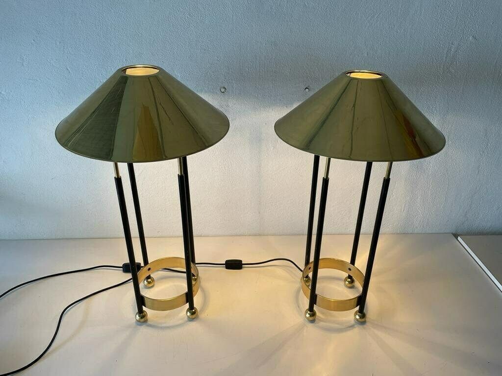 Mid Century Modern Brass Shade Atomic Body Elegant Pair Of Xxl Table Lamps, 1980s, Germany photo Lighting