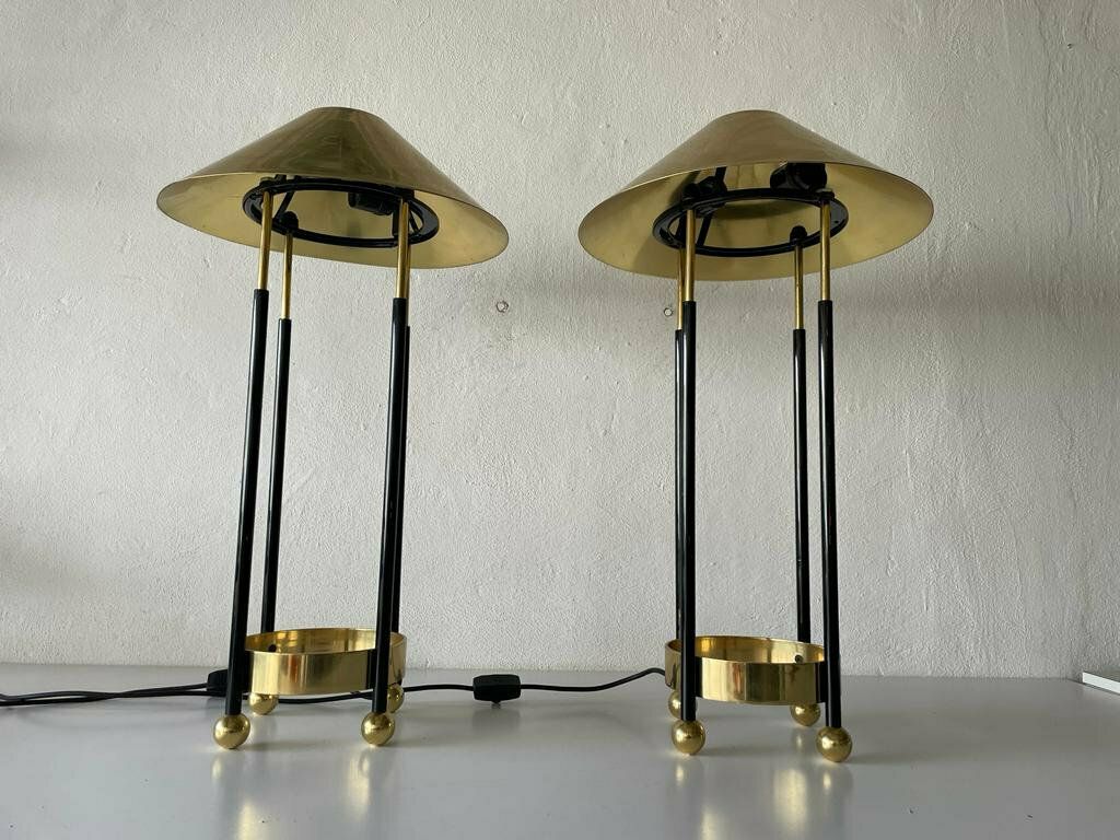 Mid Century Modern Brass Shade Atomic Body Elegant Pair Of Xxl Table Lamps, 1980s, Germany photo 2498.6