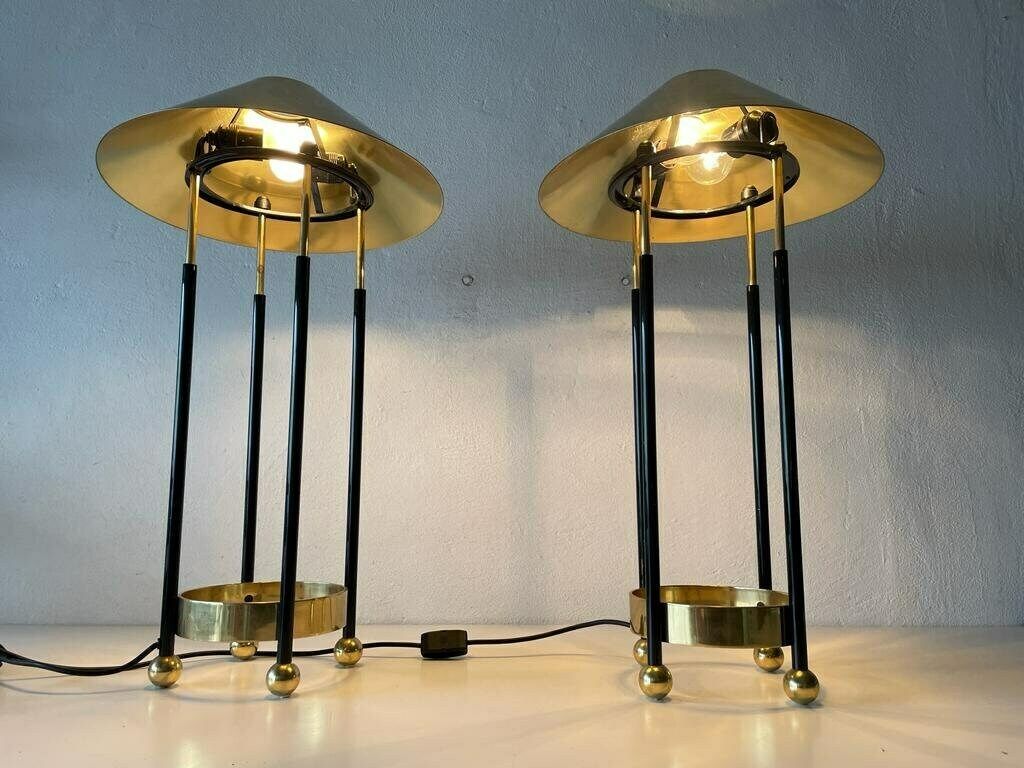 Mid Century Modern Brass Shade Atomic Body Elegant Pair Of Xxl Table Lamps, 1980s, Germany photo vinterior