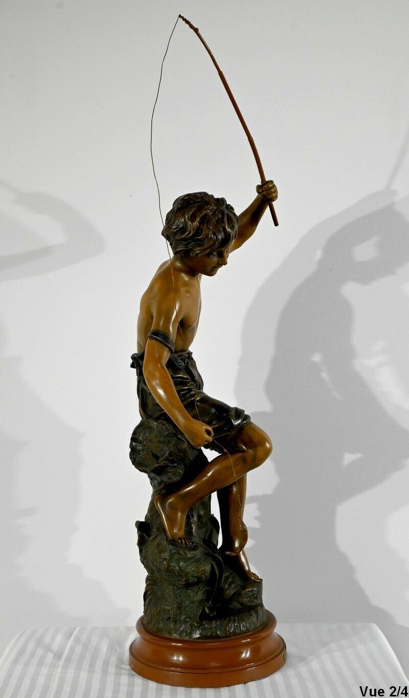photo vintage Important Spelter "The Angler", Signed S.Kindsburger   Early 20th Century