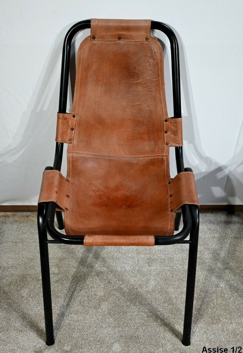 Pair Of Metal And Leather Chairs, After C. Perriand For Les Arcs – 1960 photo vinterior