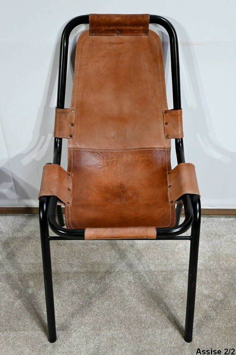 Pair Of Metal And Leather Chairs, After C. Perriand For Les Arcs – 1960 photo buy