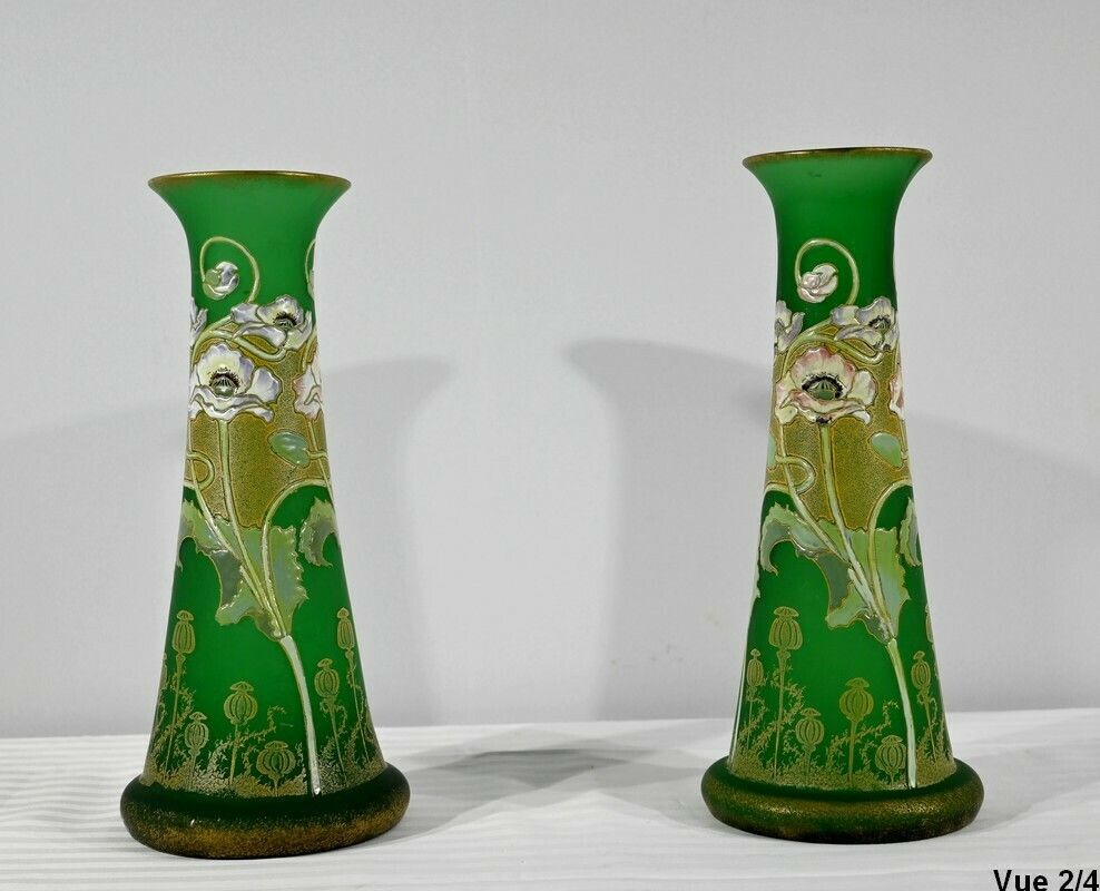photo for sale Pair Of Glass Paste Vases, Legras, Art Nouveau   Late 19th Century