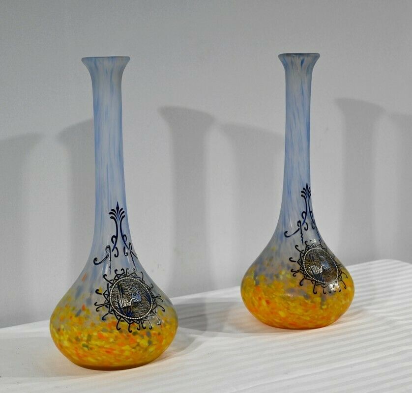 Pair Of Glass Paste Vases, Signed Legras – Late 19th Century photo furniture