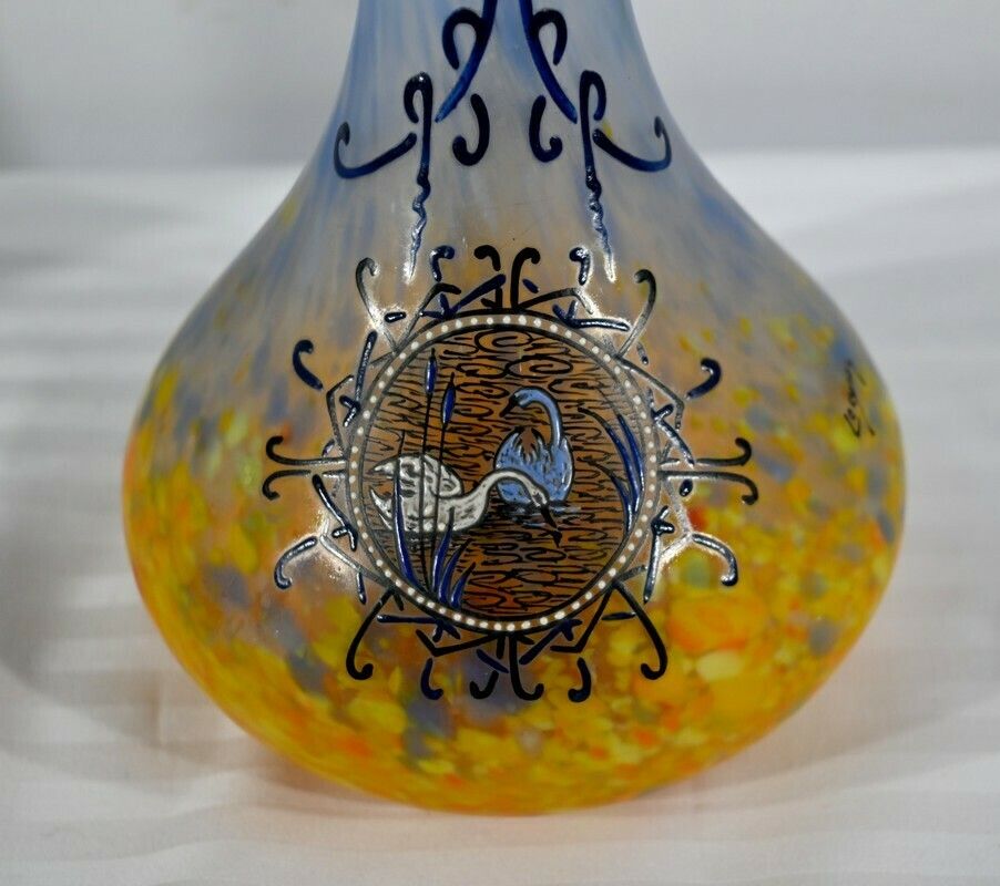 1596.5 Pair Of Glass Paste Vases, Signed Legras – Late 19th Century photo