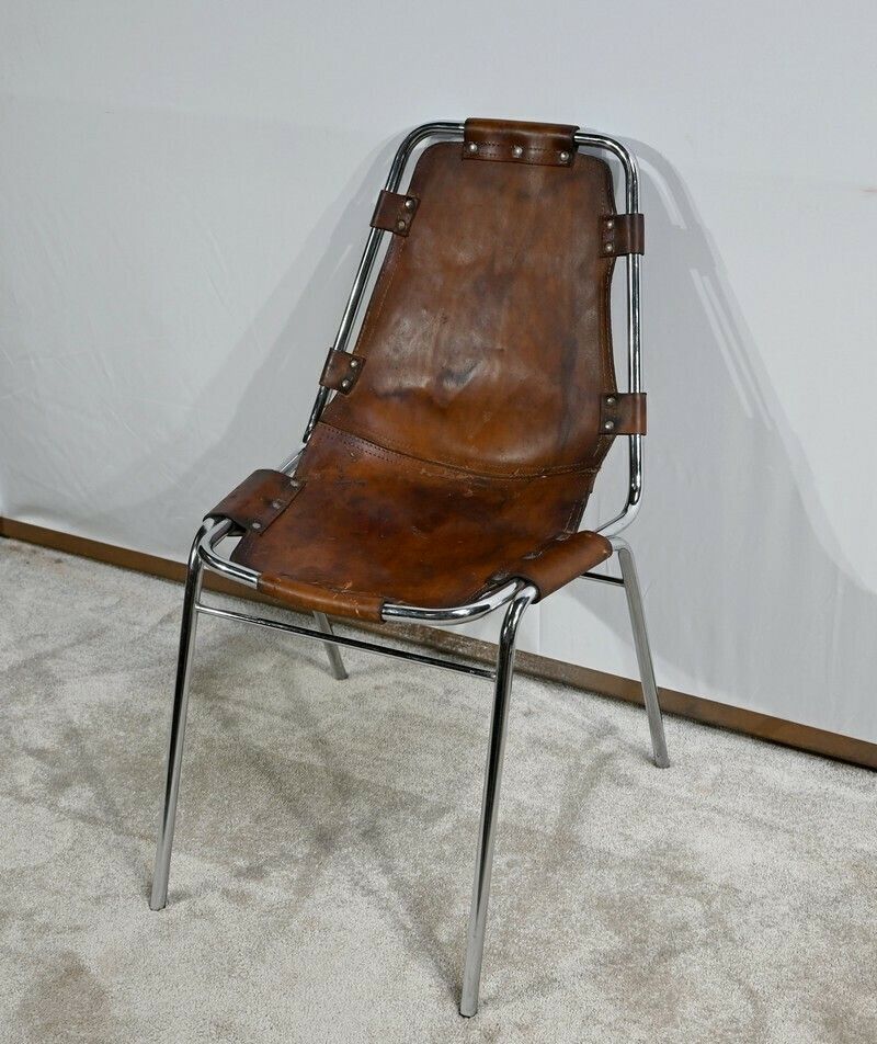Chair In Metal And Leather, By C.Perriand For Les Arcs – 1960s