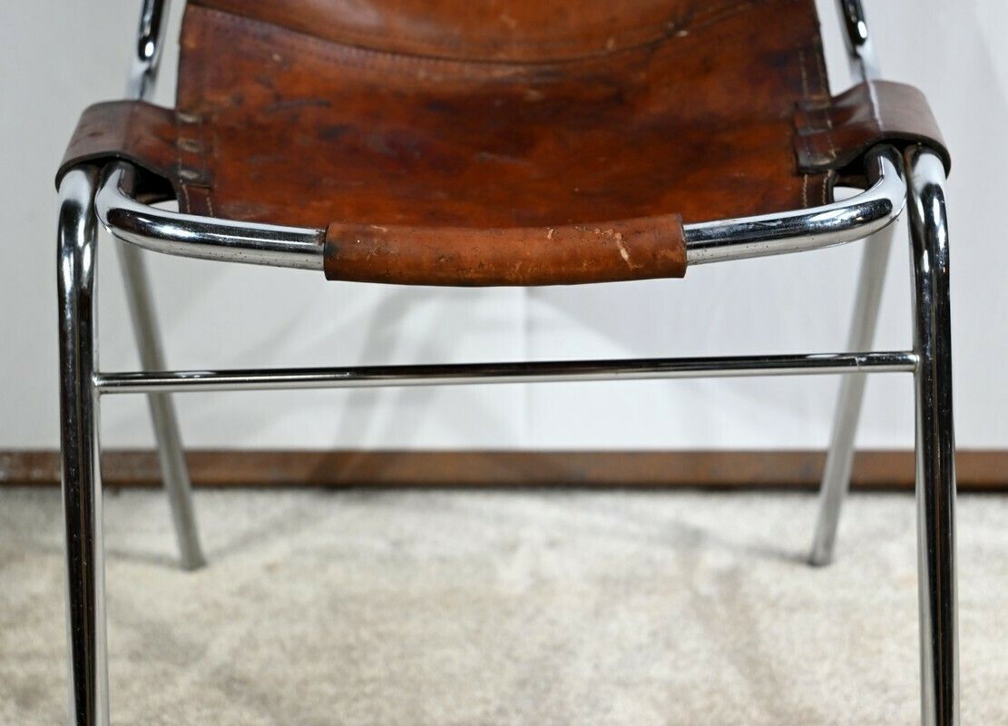 1822.07 Chair In Metal And Leather, By C.Perriand For Les Arcs – 1960s photo